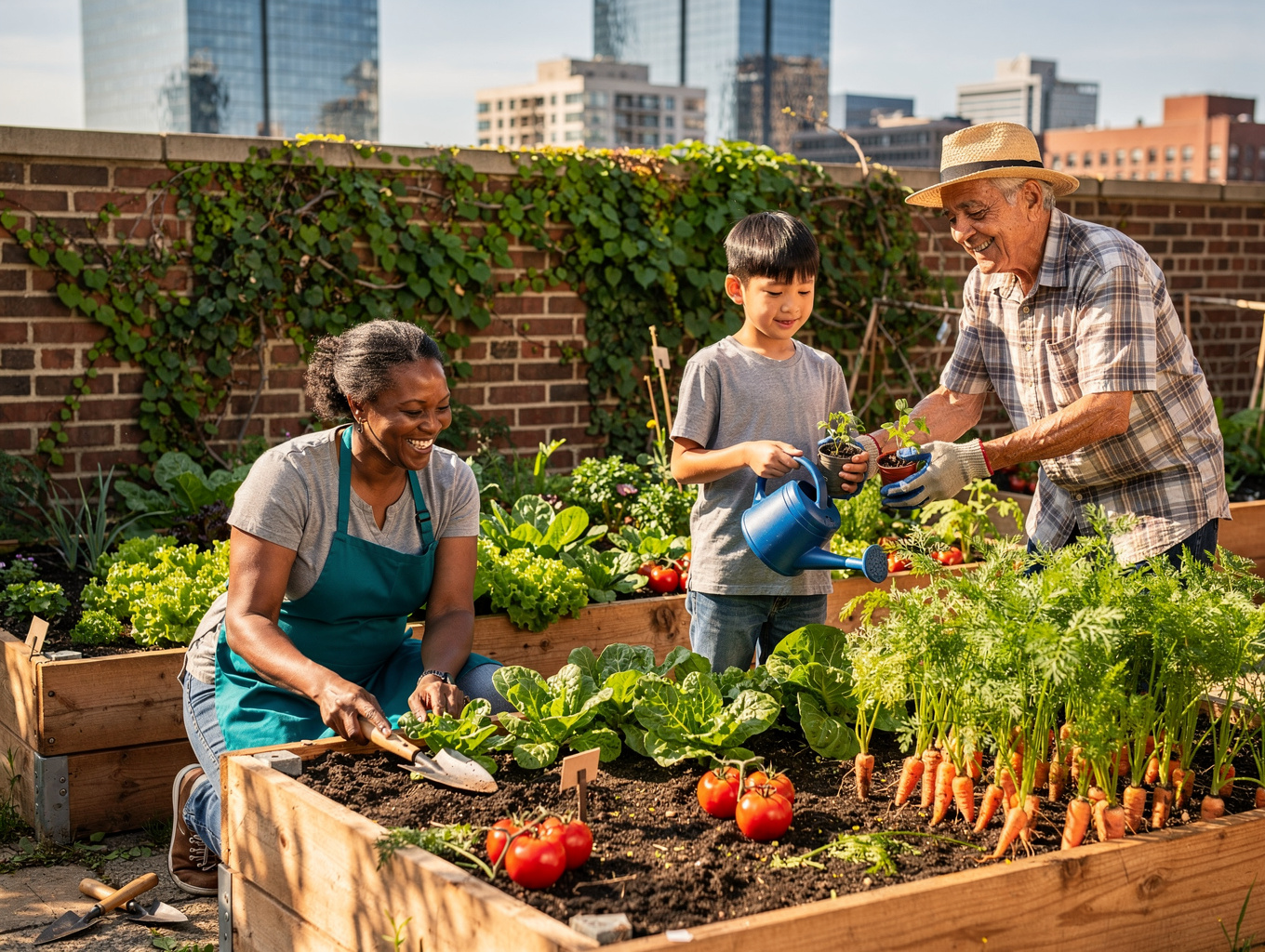 Membres de la communauté travaillant dans un jardin