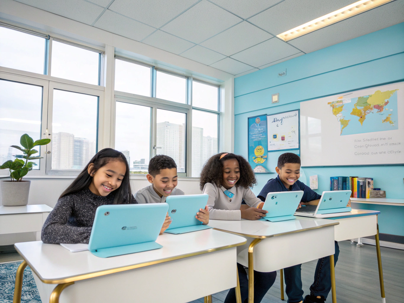 Enfants souriants dans une salle de classe communautaire