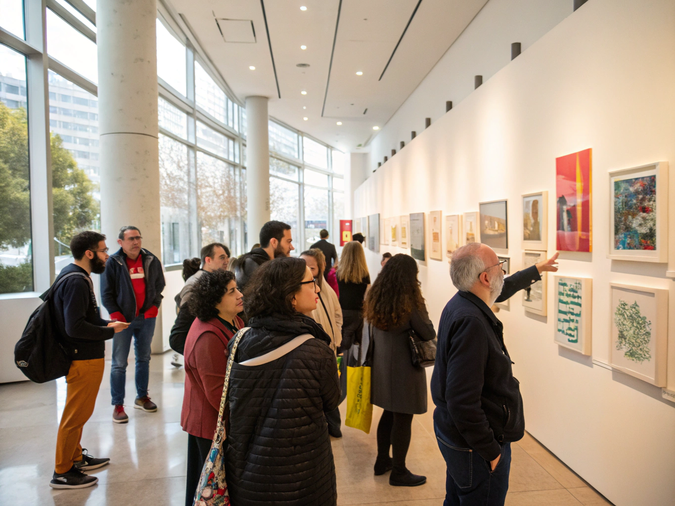 Groupe de jeunes visitant un musée d'art contemporain